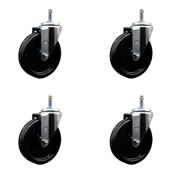 5'' Phenolic Swivel 7/16'' Grip Ring Stem Caster with Total Lock Brake, 4PK